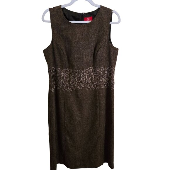 Oscar De La Renta Vintage 90s Quiet Luxury Brown Embroidered Dress Suit Size 12 - Picture 4 of 12